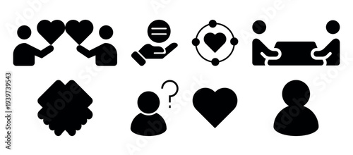 Friendship, Love and Trust Line Icon Set – Relationship, Unity, Loyalty and Social Connection Editable Stroke Vector Collection