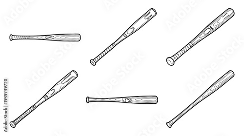 baseball bat , realistic line art vector set , white background , PNG and SVG isolate