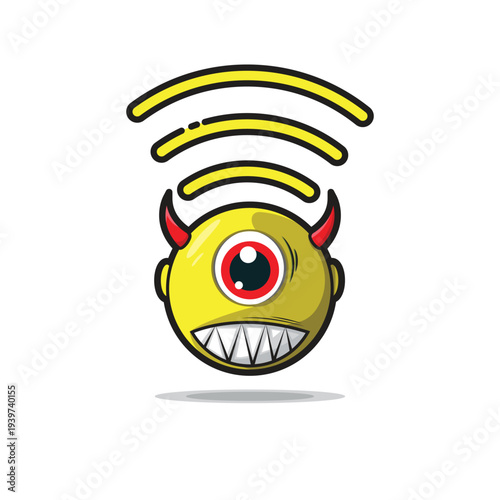 Wifi monster is a oneeyed devilish creature emitting wifi signals overhead, suitable for techrelated designs and illustrations, adding a quirky touch.