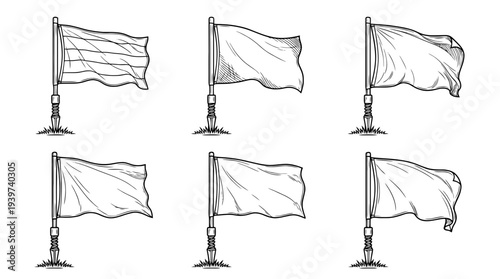corner flag , realistic line art vector set , white background , PNG and SVG isolate