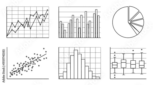 data analytics graph , realistic line art vector set , white background , PNG and SVG isolate