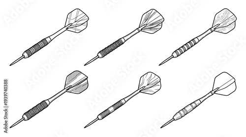 darts , realistic line art vector set , white background , PNG and SVG isolate