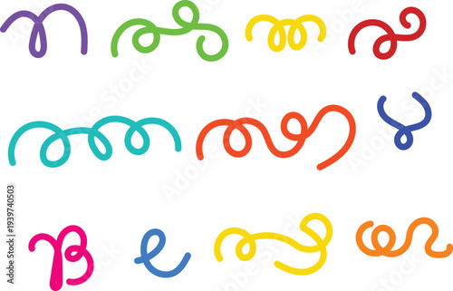 Colorful Squiggle Lines with Abstract Organic Shapes. Vector Wave Patterns for Kids Artwork, Fun Designs, and Creative Backgrounds. Symbolizing Playfulness, Energy, Joyful Motion.