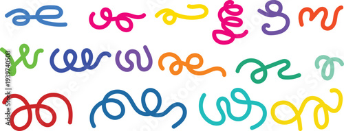 Abstract Colorful Squiggle Lines with Organic Shapes. Vector Wave Patterns for Kids Graphics, Party Decorations and Fun Creative Designs. Symbolizing Playfulness, Joy, Dynamic Motion.