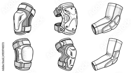 elbow pad , realistic line art vector set , white background , PNG and SVG isolate