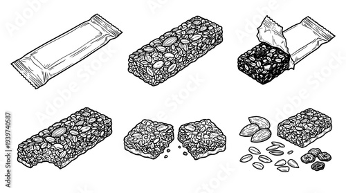 energy bar , realistic line art vector set , white background , PNG and SVG isolate