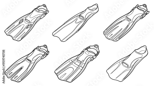 flippers , realistic line art vector set , white background , PNG and SVG isolate