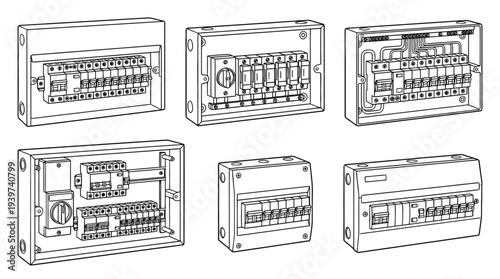 fuse box , realistic line art vector set , white background , PNG and SVG isolate