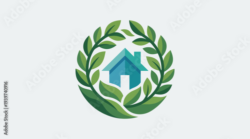This logo design encapsulates the essence of sustainability and eco-friendliness, featuring a house symbol within lush foliage, representing harmony with the environment.