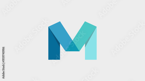 A modern and stylish letter 'M' logo design created with sleek blue and green geometric shapes, ideal for corporate branding or design-related businesses.