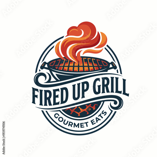This logo features a traditional grill design with flames, emphasizing gourmet grilling experiences and the art of barbecue in an inviting and delicious branding style.
