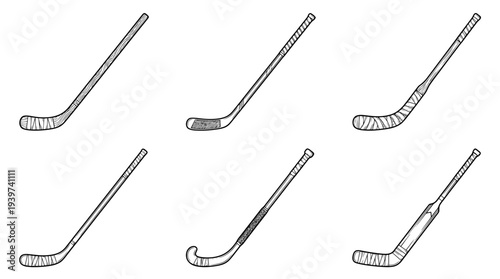 hockey stick , realistic line art vector set , white background , PNG and SVG isolate