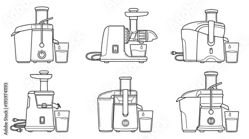 juicer machine , realistic line art vector set , white background , PNG and SVG isolate