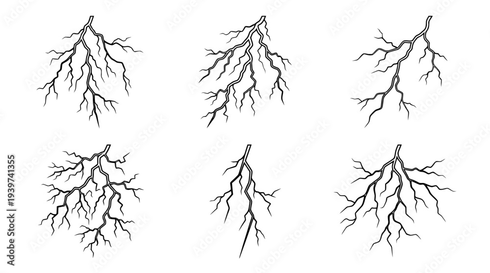 Fototapeta premium lightning , realistic line art vector set , white background , PNG and SVG isolate