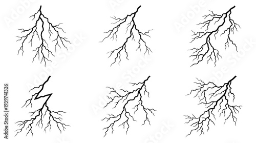 light bolt , realistic line art vector set , white background , PNG and SVG isolate