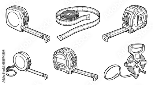 measuring tape , realistic line art vector set , white background , PNG and SVG isolate