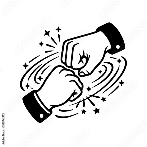 Two Hands Clashing Fist Bump – Dynamic Partnership Success and Power Struggle Line Art Illustration Icon