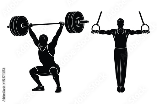 Weightlifter Lifting Barbell and Gymnast on Rings