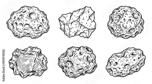 meteorite , realistic line art vector set , white background , PNG and SVG isolate