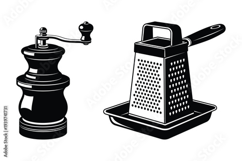 Pepper Mill and Cheese Grater Silhouettes
