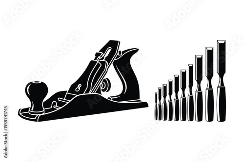 Woodworking Plane and Chisels Silhouettes