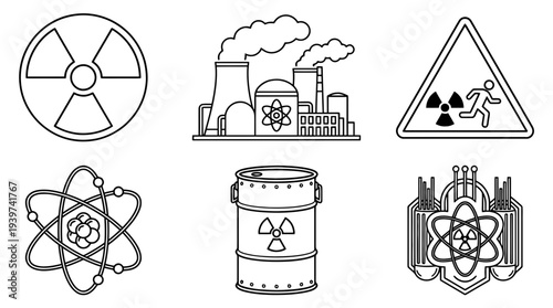 nuclear symbol , realistic line art vector set , white background , PNG and SVG isolate