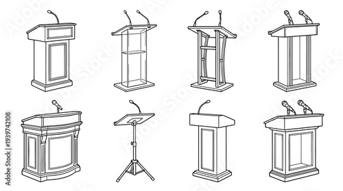 podium , realistic line art vector set , white background , PNG and SVG isolate