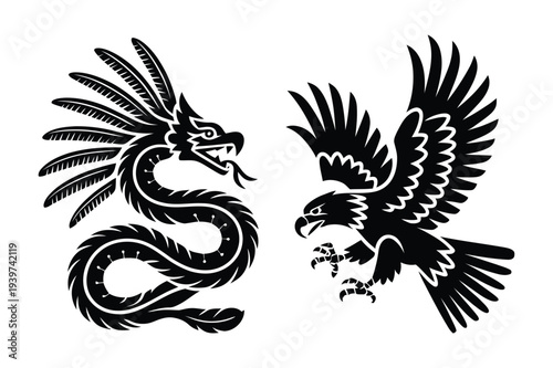 Dragon and Eagle Silhouette Vector Art