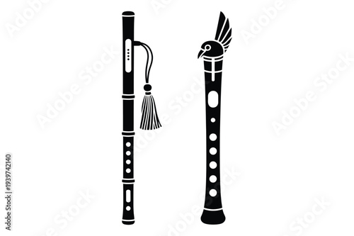 Flute and Bird-Headed Flute Silhouette