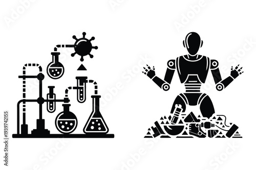 Robot and Science Lab Icons Vector Set