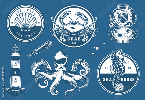 Nautical logos on blue