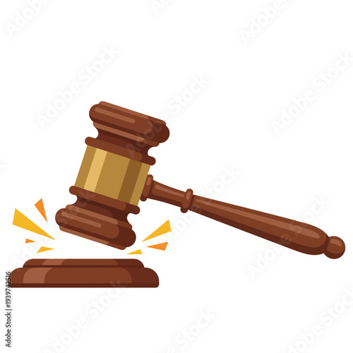 A wooden gavel striking a sounding block, symbolizing justice and law, representing legal processes and the authority of the judicial system in a clear and concise manner.