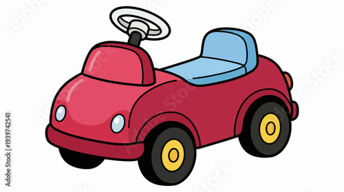 A cute toy car in bright red and blue colors designed for young children, representing joy and playfulness, ideal for enhancing imaginative play and outdoor fun.