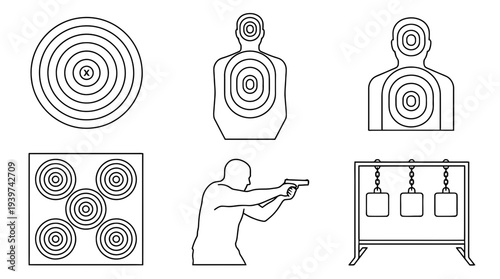 shooting target , realistic line art vector set , white background , PNG and SVG isolate