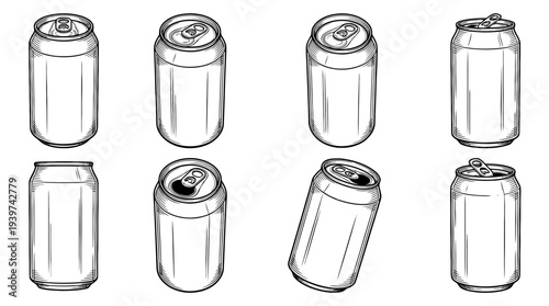 soda can , realistic line art vector set , white background , PNG and SVG isolate