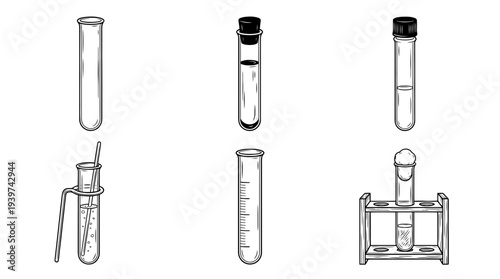test tube , realistic line art vector set , white background , PNG and SVG isolate