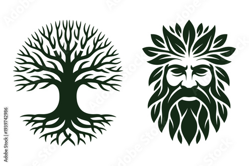 Celtic Tree of Life and Green Man Face Icon