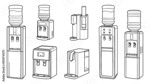 water dispenser , realistic line art vector set , white background , PNG and SVG isolate