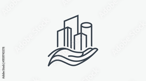 This artistic representation symbolizes urban development through a hand holding city structures, illustrating the bond between humanity and architectural growth in society.