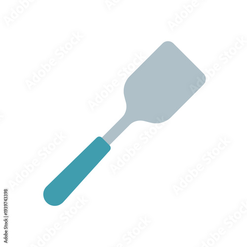 An illustration of a sleek spatula featuring a turquoise handle, perfect for kitchen-related designs and emphasizing modern cooking tools and their utility.