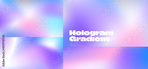 Hologram Gradient Background. Iridescent Pattern with Pink and Blue Color Gradation. Rainbow Pastel Light Texture. Holographic Foil Metal Effect.