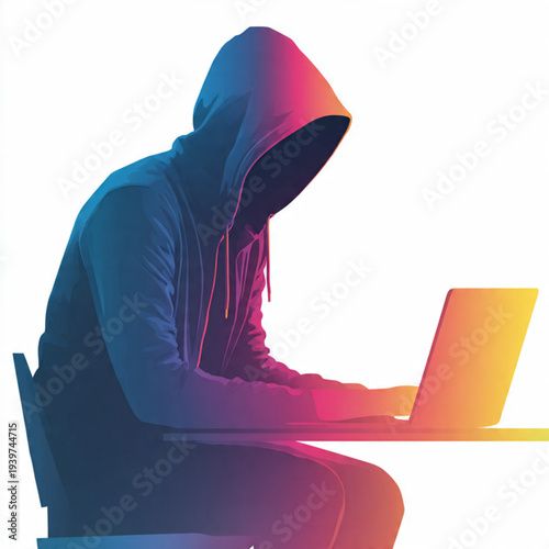 Internet Security Threat Hacker Working on Laptop