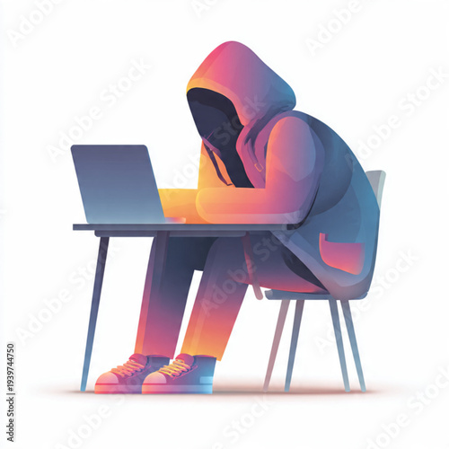 Anonymous Cyber Hacker Working in Dark Minimal Vector