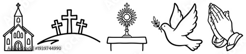 Collection of christian religious symbols and church icons