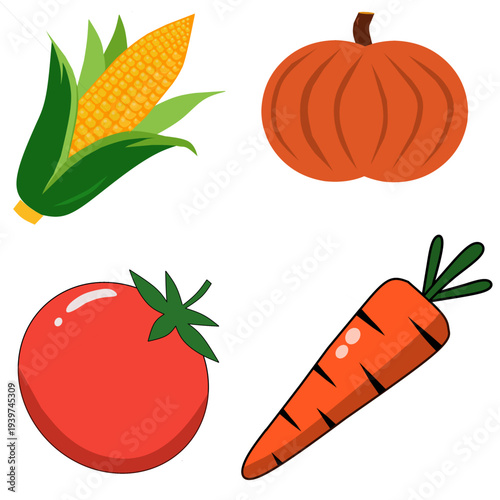 Fresh set of vegetables in a colorful vectors