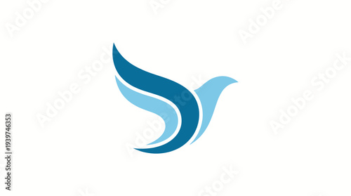 This image features a stylized blue bird with flowing wings, representing freedom and peace, perfect for logos, branding, and themes of tranquility and nature.