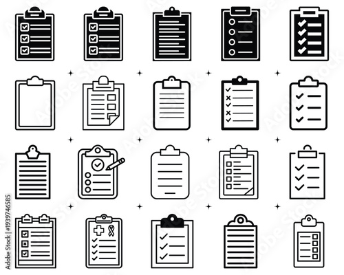 set of clipboard icons outline