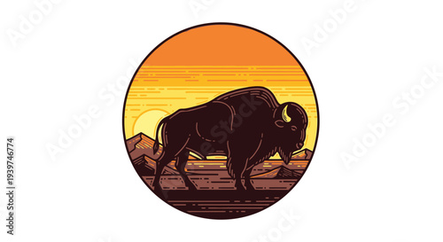 Bison walking in profile view.