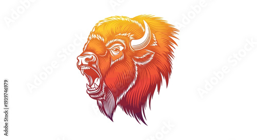 Vibrant orange bison head illustration profile.