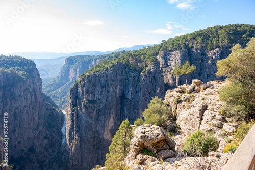 Panorama landscape of Tazı Kanyonu (aka Eagles Canyon, Tazi Canyon) and Bilgelik Vadisi (aka Wisdom Valley). Located in Köprülü Canyon National Park, Antalya, Turkey.Tazı Canyon is wonder of nature, l